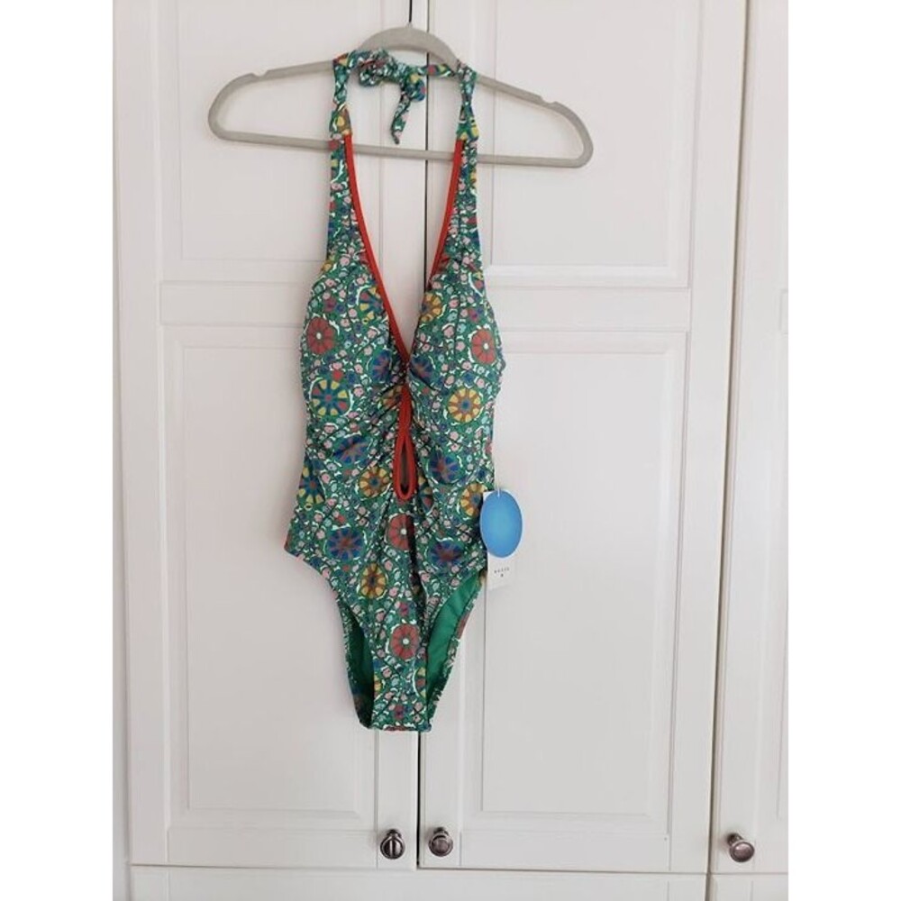 Rhode x Target Green Floral Zinnia High Leg Cheeky Halter Swimsuit - MEDIUM NWT - Picture 3 of 5